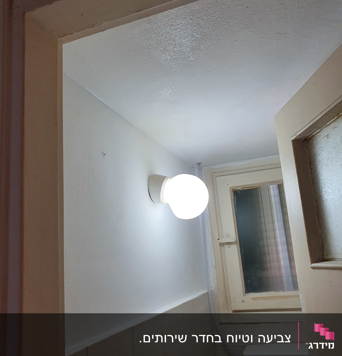 קיר צבוע בלבן עם מנורה דולקת